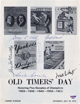 1972 New York Yankees Old-Timers Day Program Signed By 6 Deceased Hall of Famers: McCarthy, Kelly, Waner, Combs, Hoyt, and Dickey